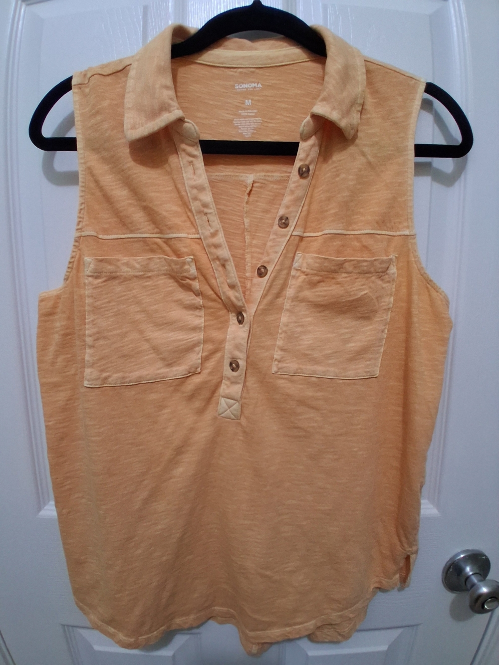Sonoma Sleeveless Henley Tank Top in Peach
